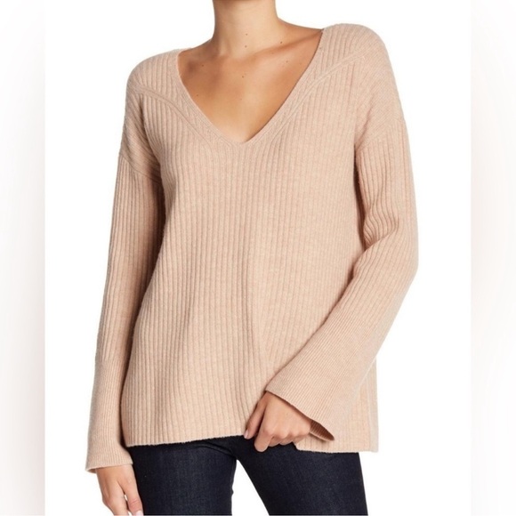 rag & bone Sweaters - Rag & Bone Mitchell 100% Merino Wool V Neck Ribbed Sweater Oat Large